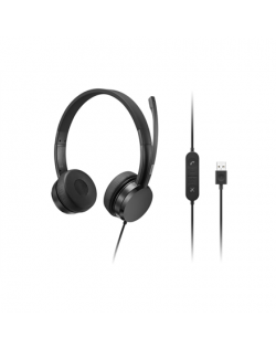 Lenovo USB-A Stereo Headset with Control Box Built-in microphone, Black, Wired, On-Ear