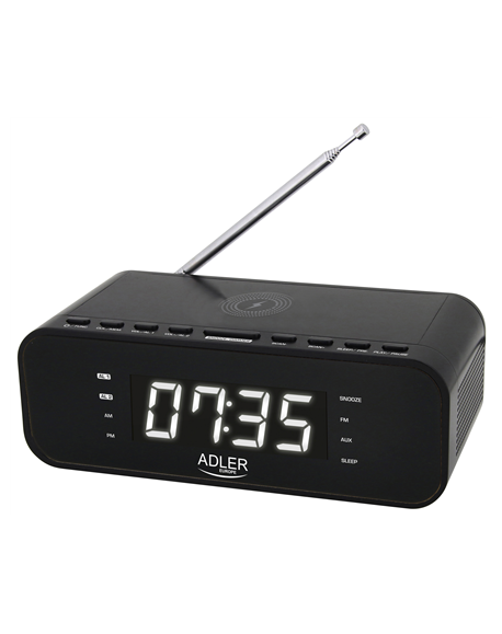 Adler Alarm Clock with Wireless Charger AD 1192B AUX in, Black, Alarm function