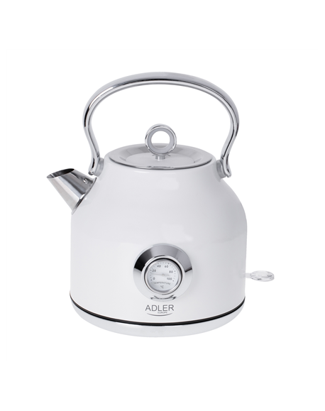 Adler Kettle with a Thermomete AD 1346w Electric, 2200 W, 1.7 L, Stainless steel, 360° rotational base, White