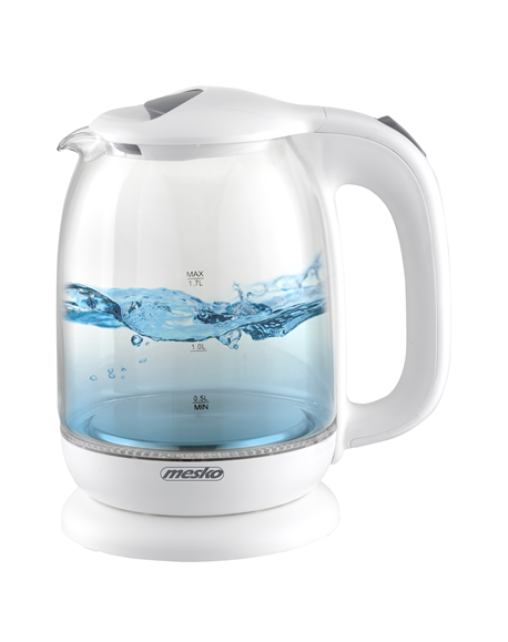 Mesko Kettle MS 1302w Electric, 2200 W, 1.7 L, Glass, 360° rotational base, White