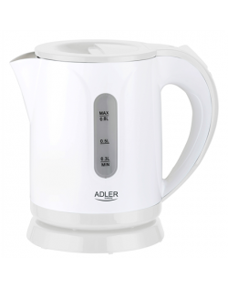 Adler Kettle AD 1371w Electric, 850 W, 0.8 L, Stainless steel/Polypropylene, 360° rotational base, White