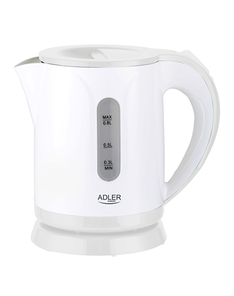 Adler Kettle AD 1371w Electric, 850 W, 0.8 L, Stainless steel/Polypropylene, 360° rotational base, White