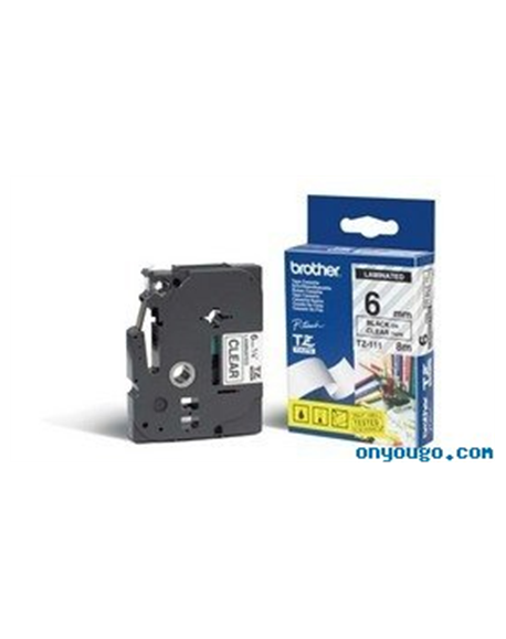 Brother TZe-111 Laminated Tape Black on Clear, TZ, 8 m, 6 mm