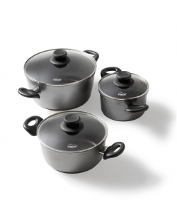 Stoneline 3-pcs Pot Set with glass lids 6932 1.5+2.5+4.5 L, 16/20/24 cm, Aluminium, Anthracite