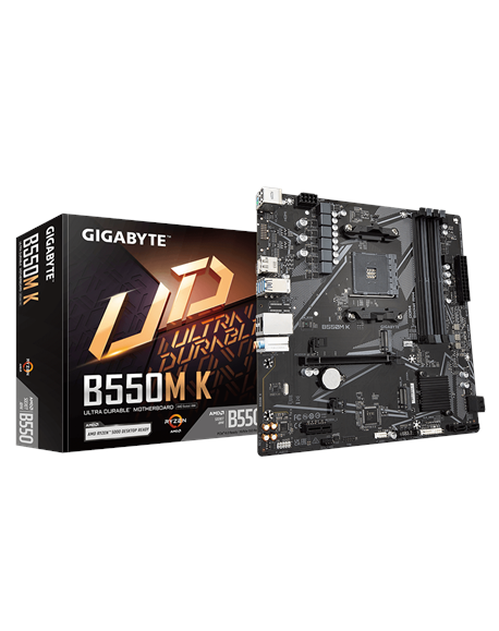 Gigabyte B550M K 1.0 M/B Processor family AMD, Processor socket AM4, DDR4 DIMM, Memory slots 4, Supported hard disk drive interf