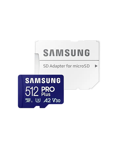 Samsung PRO Plus microSD Card with Adapter 512 GB, MicroSDXC, Flash memory class U3, V30, A2