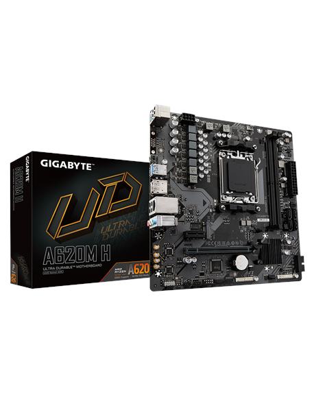 Gigabyte A620M H 1.0 M/B Processor family AMD, Processor socket AM5, DDR5 DIMM, Memory slots 2, Supported hard disk drive interf