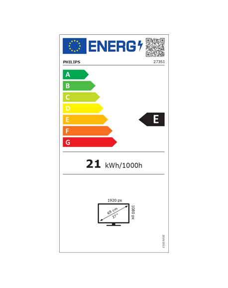 Philips LCD Monitor 273S1/00 27 ", IPS, FHD, 1920 x 1080, 16:9, 4 ms, 300 cd/m², HDMI ports quantity 1, 75 Hz
