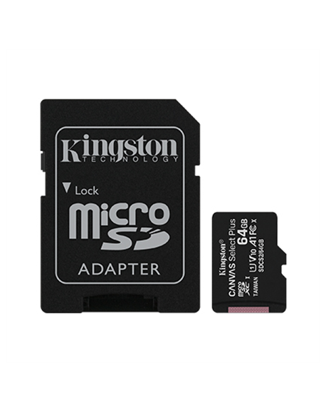 Kingston Canvas Select Plus UHS-I 64 GB, MicroSDXC, Flash memory class 10, SD Adapter