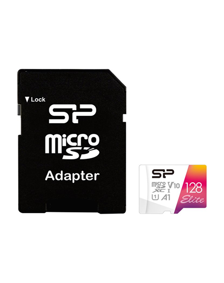 Silicon Power microSDHC UHS-I Memory Card Elite 128 GB, microSDHC/SDXC, Flash memory class 10