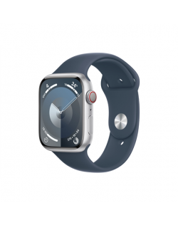 Apple Apple Watch Series 9 GPS + Cellular 45mm Silver Aluminium Case with Storm Blue Sport Band - S/M Apple