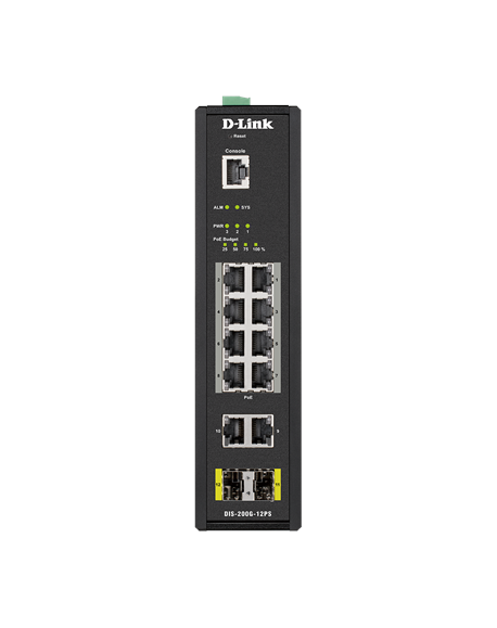 D-LINK DIS-200G-12PS L2 Managed Industrial Switch with 10 10/100/1000Base-T and 2 1000Base-X SFP ports D-Link Switch DIS-200G-12