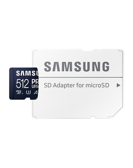 Samsung MicroSD Card PRO Ultimate 512 GB microSDXC Memory Card Flash memory class U3, V30, A2 SD adapter