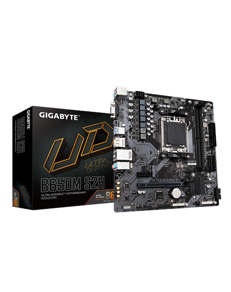 Gigabyte B650M S2H 1.0 M/B Processor family AMD Processor socket AM5 DDR5 DIMM Memory slots 2 Supported hard disk drive interfac