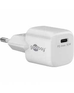 Goobay 59716 USB-C PD GaN Fast Charger Nano (30 W), White Goobay USB-C PD GaN Fast Charger Nano (30 W) 59716