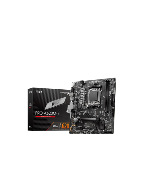 MSI PRO A620M-E Processor family AMD Processor socket AM5 DDR5 Supported hard disk drive interfaces SATA, M.2 Number of SATA con