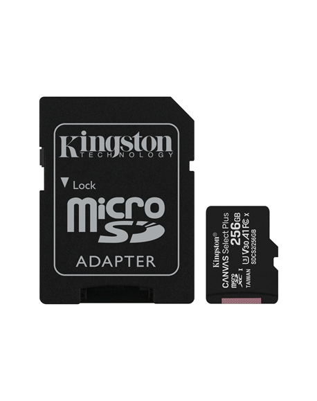 Kingston Canvas Select Plus UHS-I 256 GB, MicroSDXC, Flash memory class 10, SD Adapter