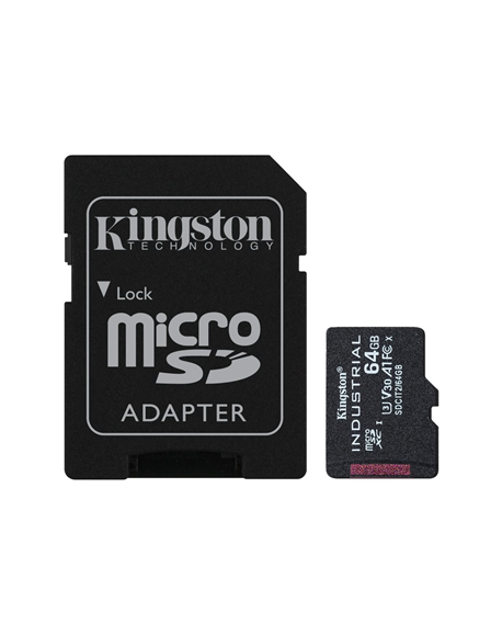 Kingston | UHS-I | 64 GB | microSDHC/SDXC Industrial Card | Flash memory class Class 10, UHS-I, U3, V30, A1 | SD Adapter