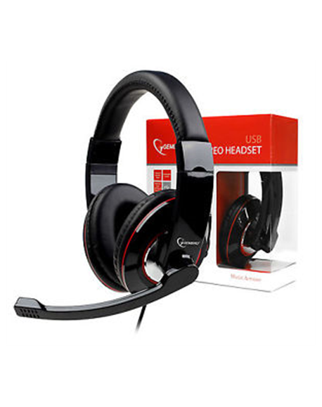Gembird MHS-U-001 USB headphones USB, Glossy black, Built-in microphone