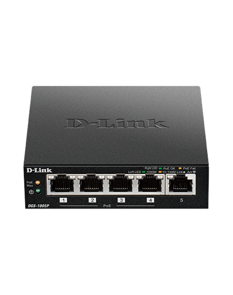 D-Link Switch DGS-1005P Unmanaged, Desktop, 1 Gbps (RJ-45) ports quantity 5, PoE ports quantity 4, Power supply type External