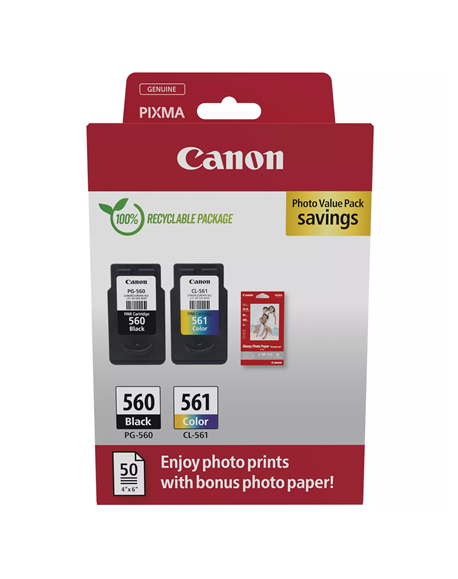 Canon Ink Cartridge + Photo Paper Value Pack | PG-560/CL-561 | Ink cartridge/Paper kit | Colour, Black