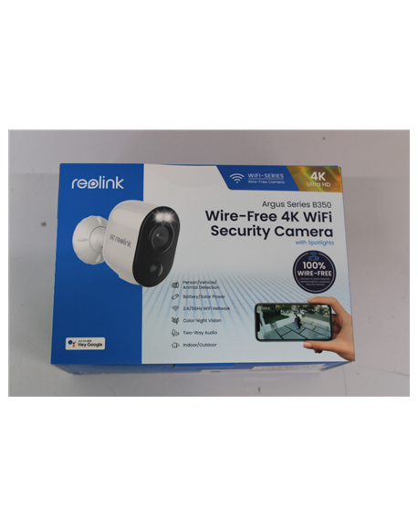 SALE OUT. Reolink Argus Series B350 Smart 4K 8MP Standalone Wire-Free Camera with 5/2.4GHz Dual-Band WiFi, White | Smart Standal