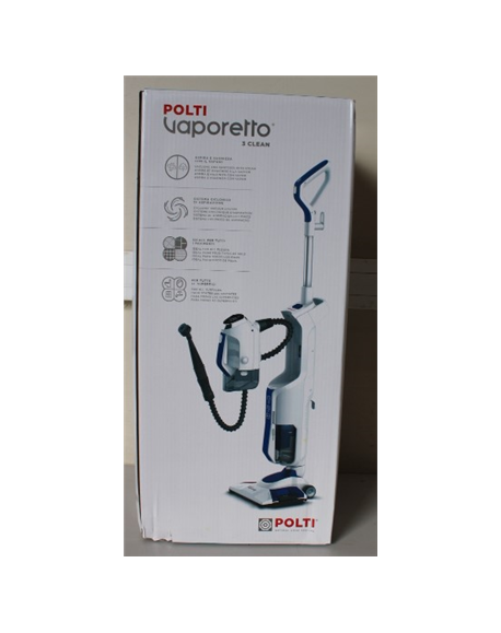 SALE OUT. Polti PTEU0299 VAPORETTO 3 CLEAN_BLUE Vacuum steam mop with portable steam cleaner, White/Blue,DAMAGED PACKAGING, SCRA