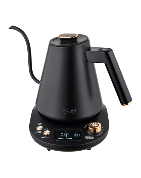 Adler Kettle | AD 1349 | Electric | 1100 W | 1 L | Stainless steel | 360° rotational base | Black/Gold