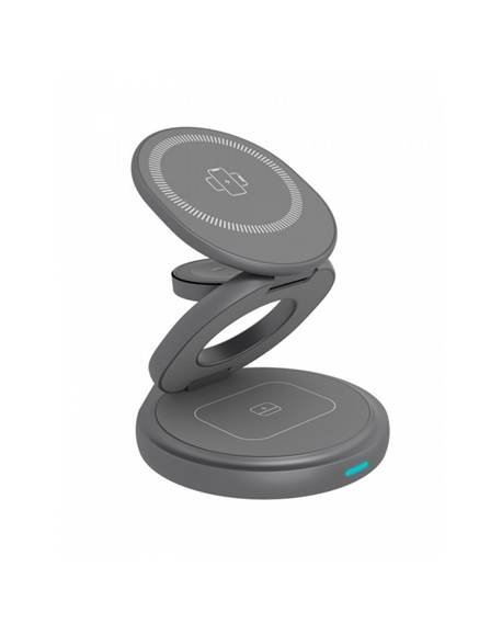 Raidsonic 3 in 1 foldable magnetic charging stand for mobile phone, earpods and smartwatch, Aluminium | Icy Box IB-SH101-CH