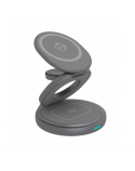Raidsonic 3 in 1 foldable magnetic charging stand for mobile phone, earpods and smartwatch, Aluminium | Icy Box IB-SH101-CH
