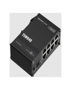 Teltonika TSW040 Unmanaged 8-port PoE+Industrial Switch, 2-pin industrial DC power socket, 7 – 57 VDC, PoE-out 44-57 VDC, DIN ra