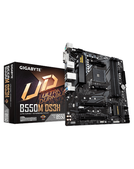 Gigabyte B550M DS3H 1.0 Processor family AMD, Processor socket AM4, DDR4 DIMM, Memory slots 4, Number of SATA connectors 4 x SAT