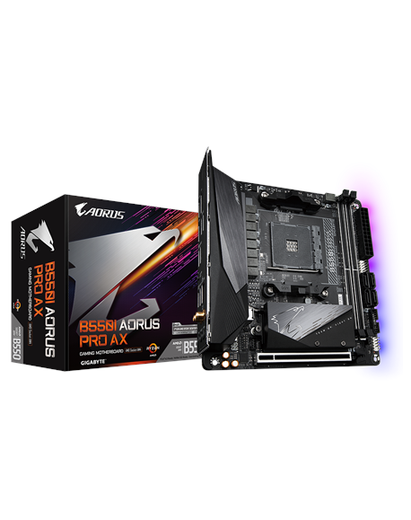 Gigabyte B550I AORUS PRO AX 1.0 Processor family AMD, Processor socket AM4, DDR4 DIMM, Memory slots 2, Chipset AMD B, Mini ITX