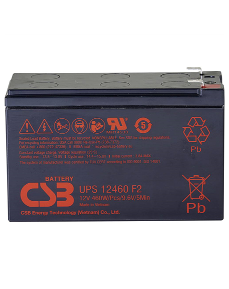 CSB Battery Battery 12V, 9Ah, AGM | UPS12460F2 | 460 W