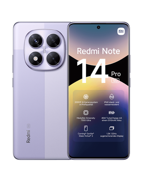 Xiaomi Redmi | Note 14 Pro | Lavender Purple | 6.67 " | AMOLED | 1220 x 2712 pixels | Mediatek | Internal RAM 8 GB | 256 GB | Du