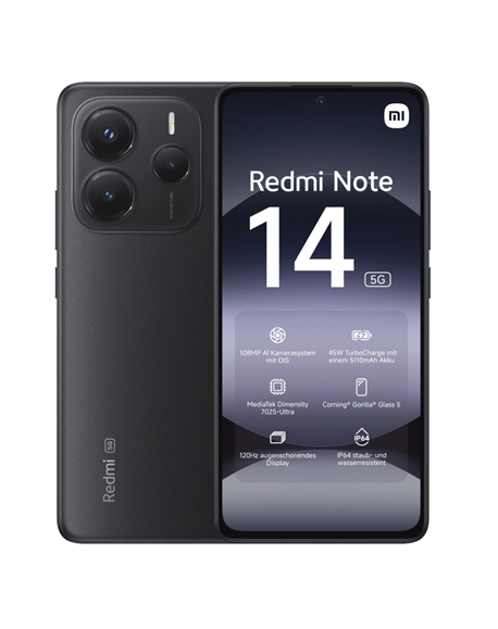 Xiaomi Redmi Note 14 | Midnight Black | 6.67 " | AMOLED | 1080 x 2400 pixels | Mediatek | Internal RAM 6 GB | 128 GB | Dual SIM 