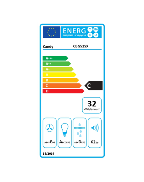 Candy Hood | CBG52SX | Built-in | Energy efficiency class C | Width 52 cm | 168 m³/h | Mechanical | LED | Silver