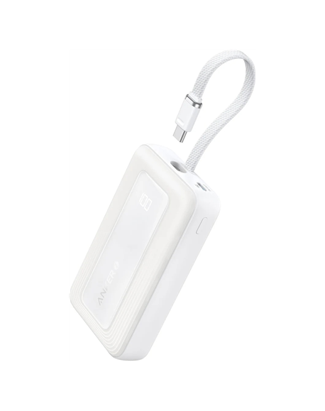Anker Power Bank, Built-In USB-C Cable, 30W | A1688H21 | 10000 mAh | White