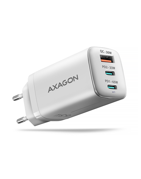AXAGON GaN wallcharger 3x port (USB-A + 2x USB-C), PD3.0/PPS/QC4+/SFC2.0/AFC/SCP/FCP/Apple, 65W | ACU-DPQ65W
