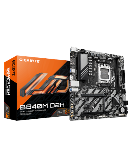 Gigabyte B840M D2H | Processor family AMD | Processor socket AM5 | DDR5 | Supported hard disk drive interfaces SATA, M.2 | Numbe