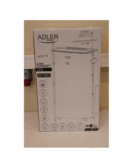 SALE OUT. Adler AD 7863 2-in1 Air Dehumidifier & Air purifier LED (compressor), White | Adler | 2-in1 Air Dehumidifier and Air p