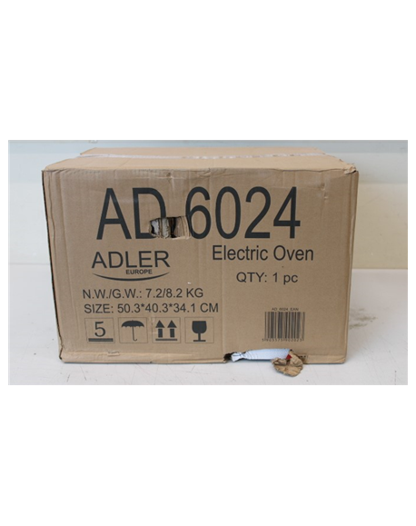 SALE OUT. | Adler Electric Oven | AD 6024 | 22 L | 1300 W | Black | DAMAGRED PACKAGING