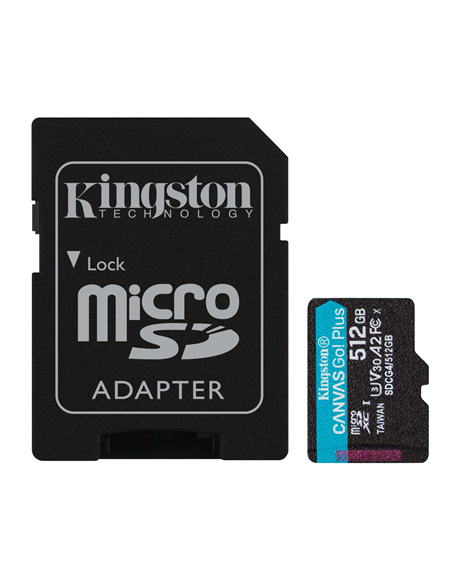 Kingston | Canvas Go! Plus | 512 GB | microSD | Flash memory class Class 10, UHS-I, U3, V30, A2