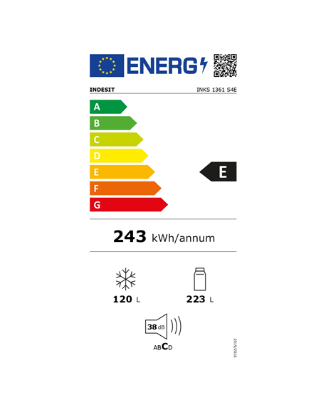 INDESIT Refrigerator | INKS 1361 S4E | Energy efficiency class E | Free standing | Combi | Height 185.2 cm | Fridge net capacity