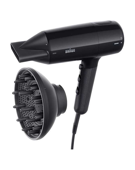 Braun Hair dryer | BRHD225E | 2200 W | Number of temperature settings 3 | Ionic function | Diffuser nozzle | Black