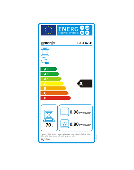 Gorenje Cooker | GK5C42SH | Hob type Gas | Oven type Electric | Grey | Width 50 cm | Depth 59.4 cm | 70 L