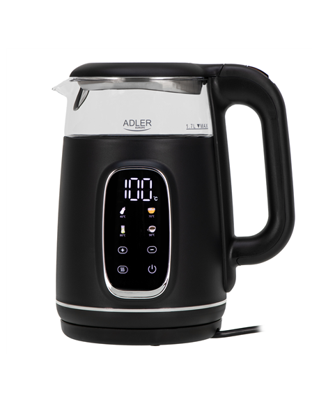 Adler Kettle with LED Display | AD 1305 | Electric | 2200 W | 1.7 L | Plastic | 360° rotational base | Black/Silver