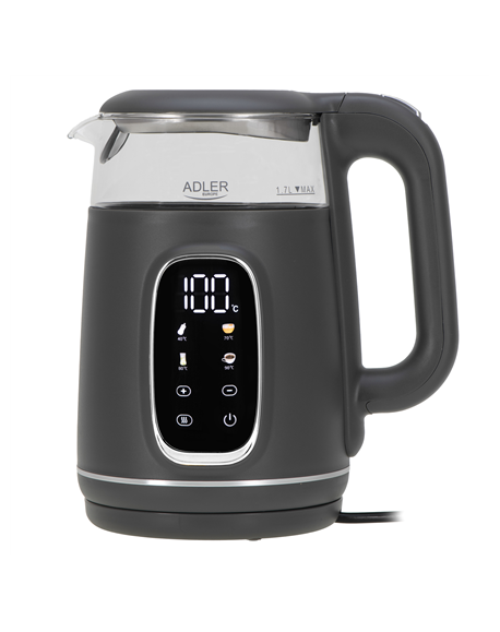 Adler Kettle with LED Display | AD 1305 | Electric | 2200 W | 1.7 L | Plastic | 360° rotational base | Grey