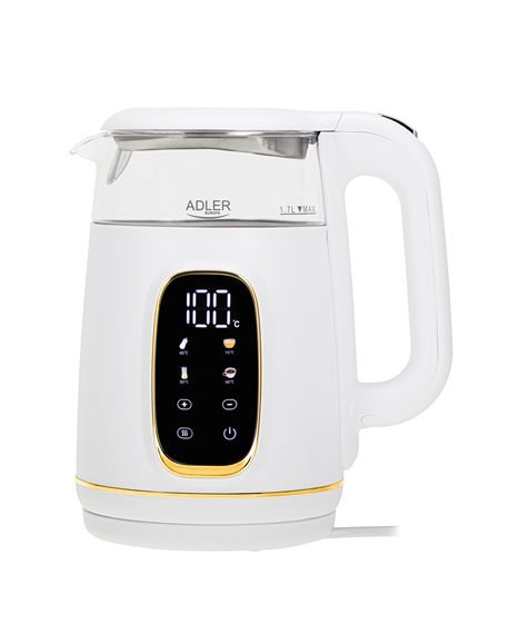 Adler Kettle with LED Display | AD 1305 | Electric | 2200 W | 1.7 L | Plastic | 360° rotational base | White/Gold