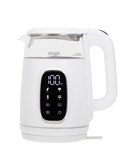 Adler Kettle with LED Display | AD 1305 | Electric | 2200 W | 1.7 L | Plastic | 360° rotational base | White/Silver